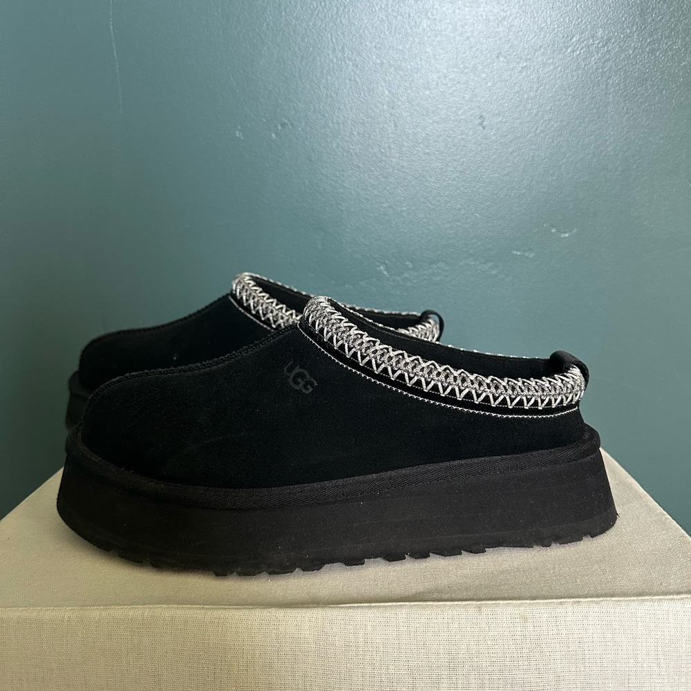 UGG Black Suede Slip-On Mules with Contrast Whipstitch